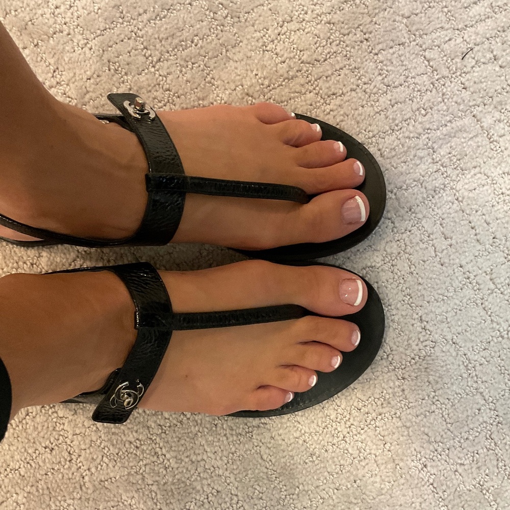 Chanel, Black Leather Sandals